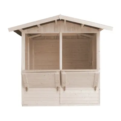 Drveni kiosk za tržnicu, maloprodajni štand s pultom, DVA PROZORA,  263 x 253 cm - TIMBELA M149