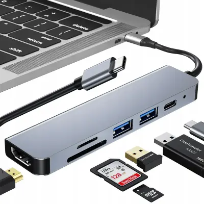 Aluminij. USB-C 6-u-1 USB 3.0 HDMI i adapter za čitač kartica