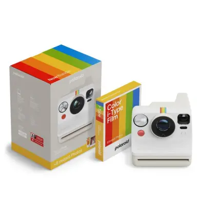Fotoaparat POLAROID Now Generation 3, bijela boja + Color Film Bundle (8 fotografija), instant kamera set