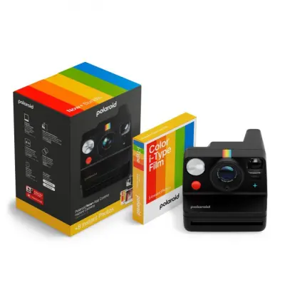Fotoaparat POLAROID Now+ Generation 3, crna boja + Color Film Bundle (8 fotografija), instant kamera set