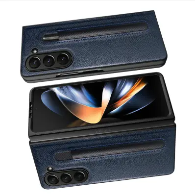 Samsung Galaxy Z Fold futrola s uzorkom ličija i utorom za olovku Plava