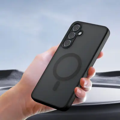 Matte Black Magnetic TPU Phone Case Compatible with Samsung Galaxy S25Plus with Precise Cutouts, Shockproof and Anti-Fingerprint Crna