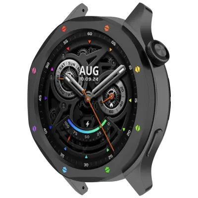Crni prsten duginih boja za Xiaomi Mi Watch S4\/S3 - Nehrđajući čelik sa zaštitnikom zaslona od kaljenog stakla Crna