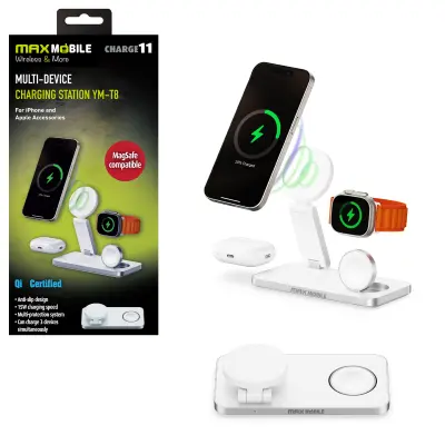 MAXMOBILE BEŽIČNI PUNJAČ YM-T8 PD MagSafe, SET 3U1 bijeli