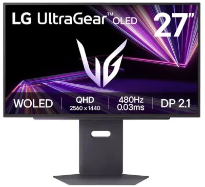 LG 27" UltraGear OLED Monitor 27GX790A-B, WOLED 2K/QHD, 480Hz, 0.03ms, FreeSync Premium Pro, nVidia G-Sync, DisplayPort, 2x HDMI, USB Hub, Pivot