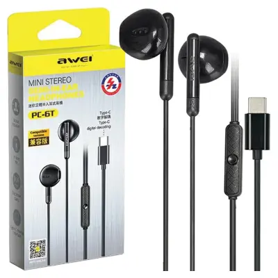 AWEI STEREO SLUŠALICE PC-6T USB-C CRNA/CRNA KUTIJA ZA TELEFON