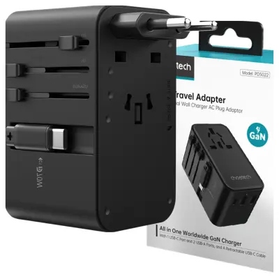 CHOETECH PUTNI ADAPTER PD5022 70W EU US AUS UK S USB-C KABELOM CRN