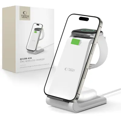TECH-PROTECT QI15W-A36 3-u-1 bežični punjač za iPhone i AirPods tvrtke Apple