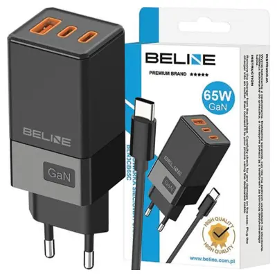 BELINE 65W mrežni punjač 2x USB-C + 1x USB PD 3.0 QC 3.0, crni