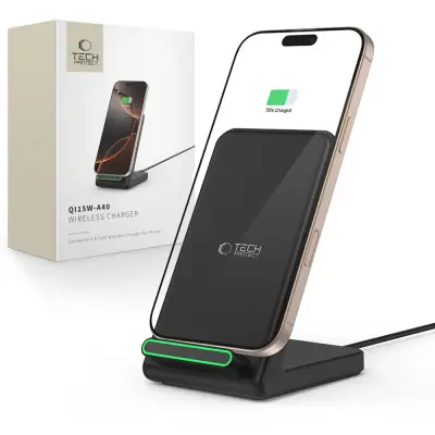 TECH-PROTECT QI15W-A40 15W BEŽIČNI PUNJAČ ZA TELEFON, CRNI