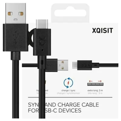 XQISIT CHARGE & SYNC USB A - USB C KABEL 3.0M CRNI ZA TELEFONE