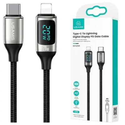 USAMS USB-C na Lightning kabel, pleteni, 1,2 m, 20 W PD brzo punjenje, LED