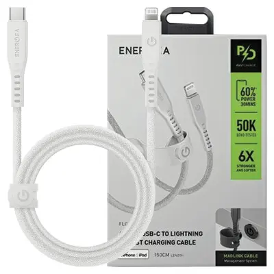 ENERGEA FLOW USB-C NA LIGHTNING KABEL C94 MFI 1,5 M BIJELI 60 W 3 A PD BRZO PUNJENJE