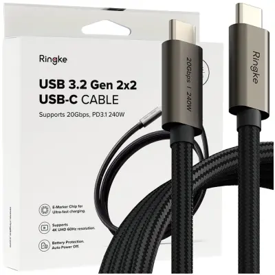 RINGKE USB 3.2 Gen 2x2 Type-C PD 240W 200 cm crni kabel za punjenje