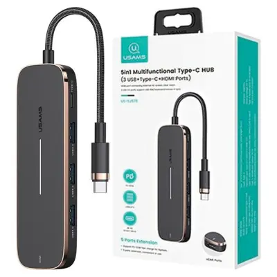 USAMS ADAPTER HUB 3xUSB + USB-C + HDMI CRN ZA PRETPLJIVAC