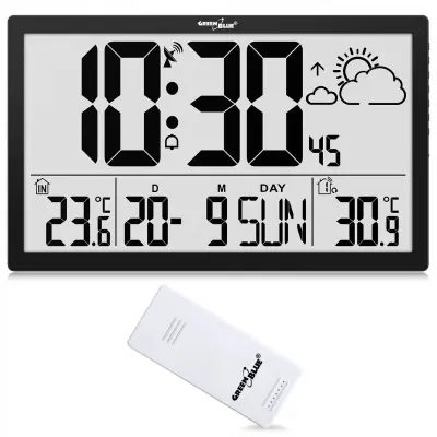 GREENBLUE GB218 LCD zidni sat + meteorološka stanica, DCF