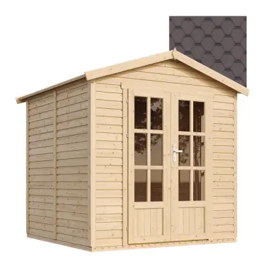 Drvena vrtna kućica - H233x233x222 cm/4 m²- Vrtni ured s podom i bitumenskim pločicama - TIMBELA M351FB+H351FBBROWN