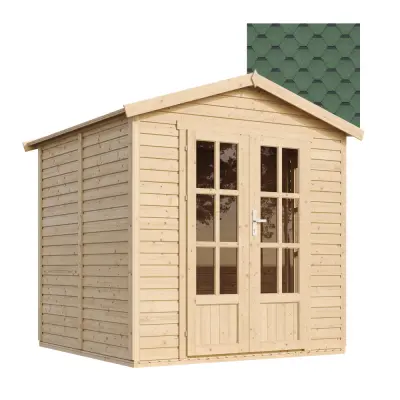 Drvena vrtna kućica - H233x233x222 cm/4 m²- Vrtni ured s podom i bitumenskim pločicama - TIMBELA M351FB+H351FBGREEN