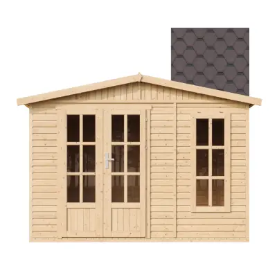 Drvena vrtna kućica - H232x332x222 cm/6 m² - Vrtni ured s podom i bitumenskim pločicama - TIMBELA M334FB+H334FBBROWN