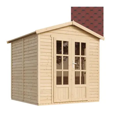 Drvena vrtna kućica - H233x233x222 cm/4 m²- Vrtni ured s podom i bitumenskim pločicama - TIMBELA M351FB+H351FBRED