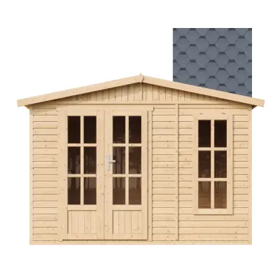 Drvena vrtna kućica - H232x332x222 cm/6 m² - Vrtni ured s podom i bitumenskim pločicama - TIMBELA M334FB+H334FBGREY