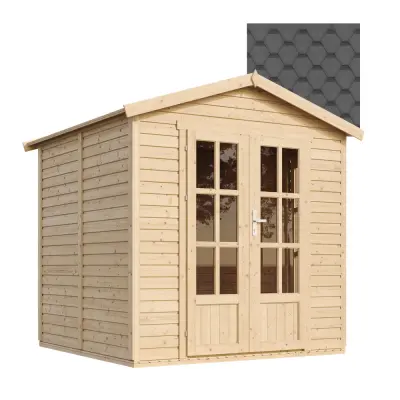 Drvena vrtna kućica - H233x233x222 cm/4 m²- Vrtni ured s podom i bitumenskim pločicama - TIMBELA M351FB+H351FBBLACK