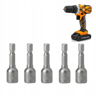 Magnetni Naglavak 8mm 1/4" – Set 5 Komada | Čelik 40Cr, Duljina 65mm