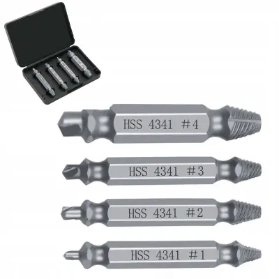 Set Bitova Za Izvlačenje Oštećenih Vijaka – 4 Komada | Metal, Kompatibilno s Bušilicom