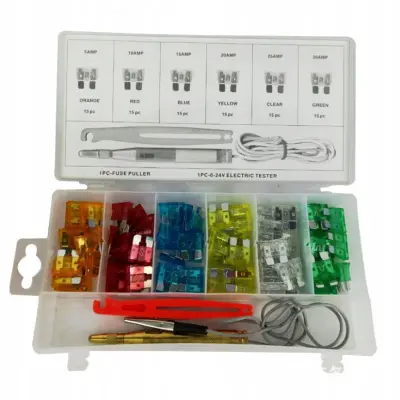 Set Aluminymih Osigurača 5A-30A – 93 Dijelova | Tester Napona, Hvataljka, Plastična Kutija