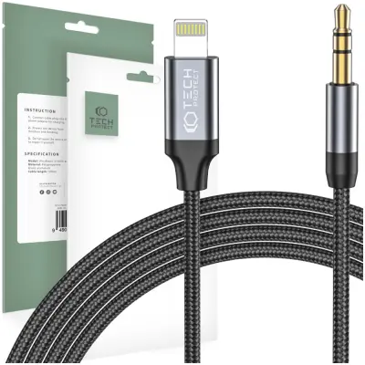 TECH-PROTECT ULTRABOOST LIGHTNING NA AUX 3,5 MM KABEL 100 CM CRNA