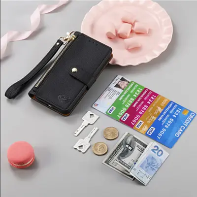 Xiaomi 13 PU kožna futrola za novčanik s utorima za kartice, stalkom i remenom za zglob Crna