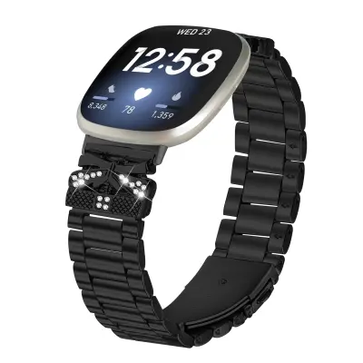 Svjetlucava narukvica za Fitbit Versa 3/4 s tri cirkona Crna