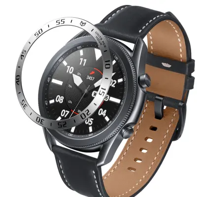 Srebrni prsten okvira za Galaxy Watch3 45mm - Crni natpis Srebrna