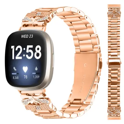 Svjetlucava narukvica za Fitbit Versa 3/4 s tri cirkona Ružičasto zlato