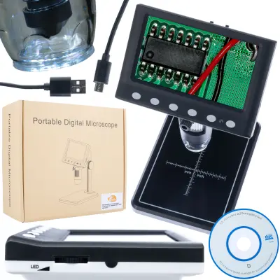 Digitalni DM7-B1 Mikroskop – 4.3" LCD Ekran, 40X-1000X Povećanje | 8 LED, USB, MicroSD