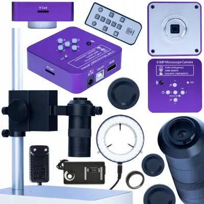Set Mikroskopa Puppis Pink Pro 4u1 – 51MP Kamera, 100x Objekti, Platforma, Osvjetljenje 56xLED | FullHD/4K, HDMI/USB