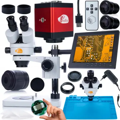 Mercury Pro Mikroskopski Set – Trinokularna Glava, Kamera, Zavjese od 8" | Zum 7x-45x, HDMI/VGA