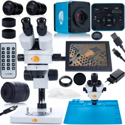 Mercury Pro Mikroskopski Set – Trinokularna Glava, Kamera, Zavjesa 8" | Zumiranje 7x-45x