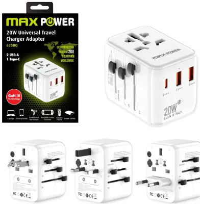 MAXPOWER ADAPTER PUTNI 635DQ Gan 1XPD Type C+2X USB A, BIJELI