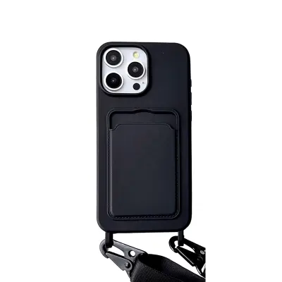 Zaštitna maska za iPhone 16 seriju s držačem kartica i remenom Crna