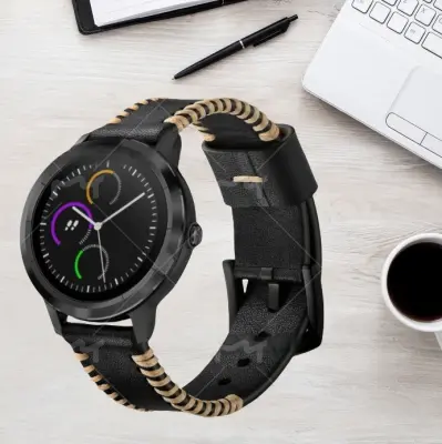 Vrhunski kožni remen za sat za Garmin Vivoactive 3/HR (20 mm) Crna