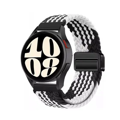 Stilski crno-bijeli tkani najlonski magnetski remen za sat od 22 mm Crno-bijela