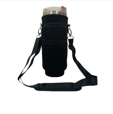 40oz Insulated Tumbler Cup Sleeve with Pocket & Metal Clasp Crna