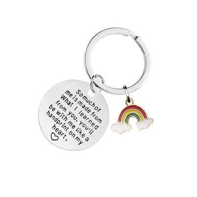 Rainbow Epoxy Keychain, Stainless Steel Keyring, Personalized Gift for Teacher's Day Srebrna