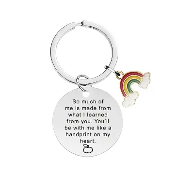Rainbow Epoxy Keychain, Poklon za Dan učitelja od nehrđajućeg čelika Srebrna