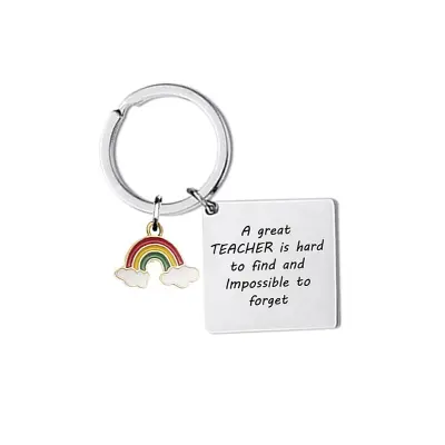 Rainbow Keychain s četvrtastim privjeskom - ZC0026 Srebrna