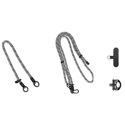 Zebra Crossbody Lanyard s dvostrukim kopčama - crno-bijeli Crno-bijela