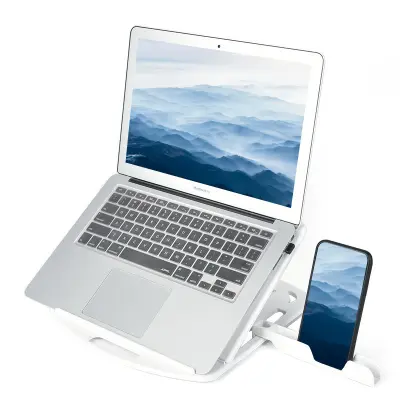 Ergonomsko postolje za prijenosno računalo s držačem za telefon Bijela