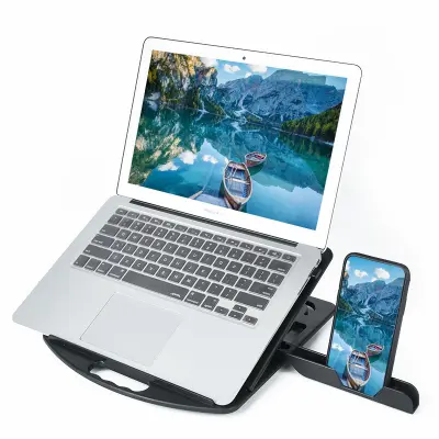 Ergonomsko postolje za prijenosno računalo s držačem za telefon Crna
