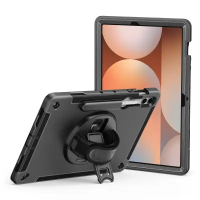 Zaštitna futrola za tablet kompatibilna sa Samsung S10+ - otporna na udarce, sa stalkom, držačem za olovku, protiv otisaka prstiju, crna PC+TPU Crna